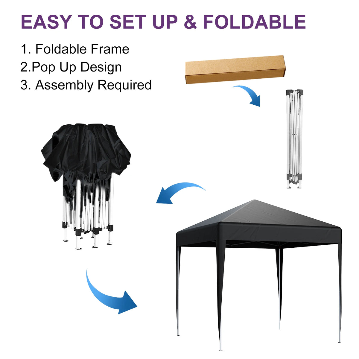 2x2M Pop Up Gazebo Waterproof Canopy with Adjustable Steel Frame