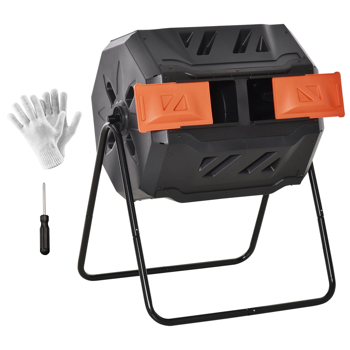 Garden Compost Bin 160L Dual Tumbler Rotating Outdoor Composter W/ Sliding Doors