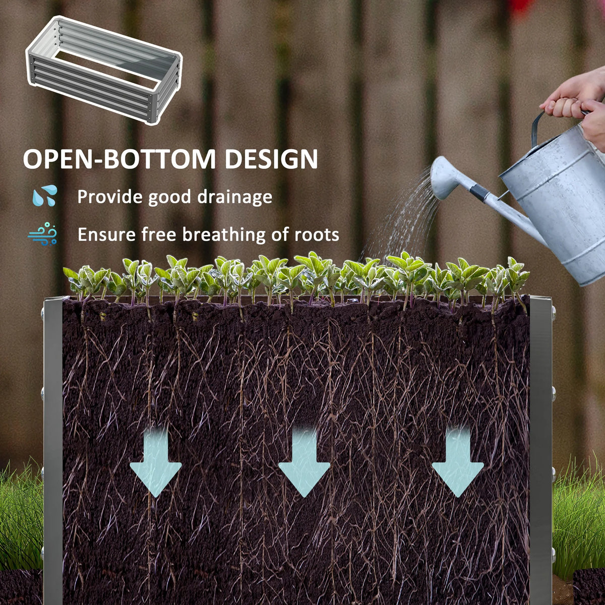 Set of 2 Raised Garden Beds 110x50x30cm Galvanised Steel Planter Boxes with Open Bottom Light Grey