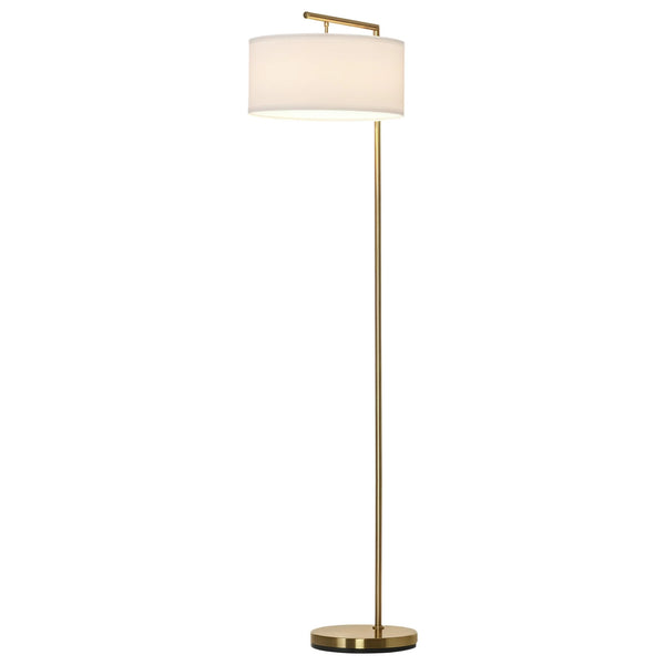 Modern Floor Lamp with Linen Shade and Foot Switch, Gold Tone and White