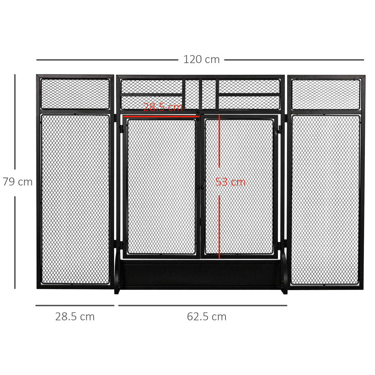 3-Panel Metal Mesh Folding Fireplace Screen with Door, Freestanding Spark Guard