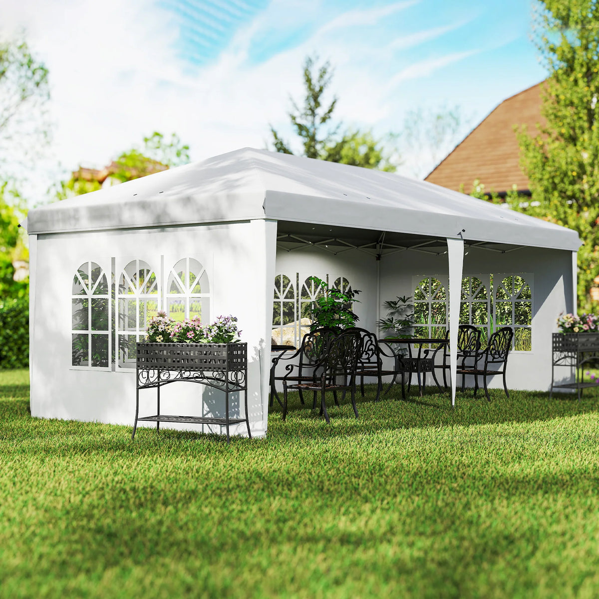 3 x 6m Heavy Duty Garden Gazebo, Marquee Party Tent with Storage Bag - White