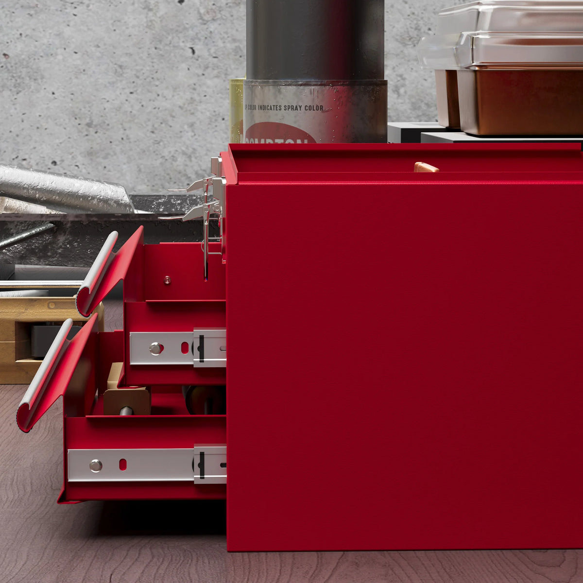 2 Drawer Steel Tool Chest with Ball Bearing Runners and Top Compartment, Red