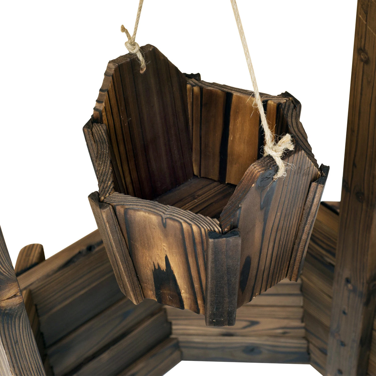 Wooden Wishing Well Garden Planter with Hanging Bucket