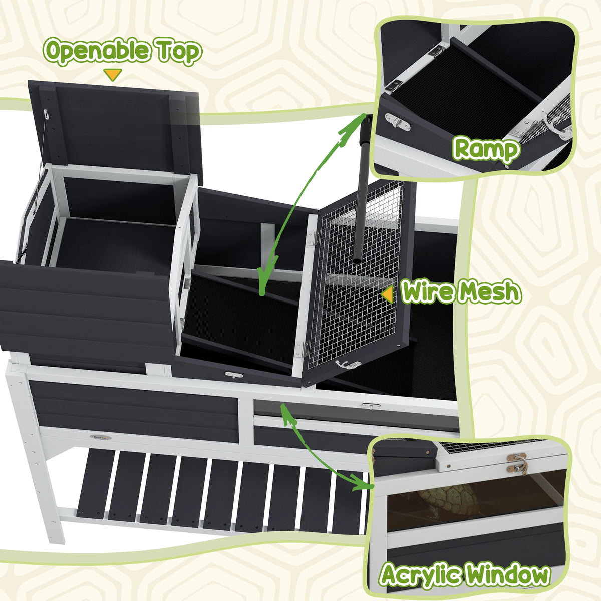 Tortoise House w/ Adjustable Lamp Holder, Openable Lid, Storage Shelf