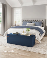 Large Velvet Storage Ottoman Bench 110cm with 131L Capacity | 300kg Tufted Footstool with Storage Boxes