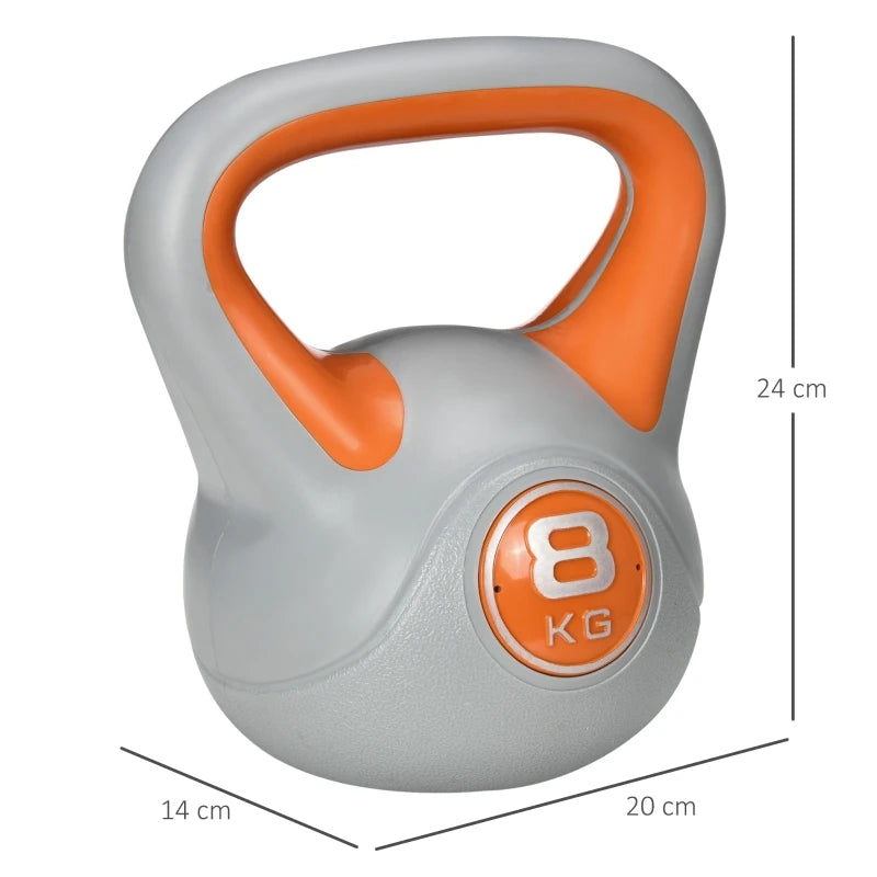 8kg Kettlebell with PU Cover Wide Grip and Flat Base 20x14x24cm Home Gym Strength Training Orange and Grey