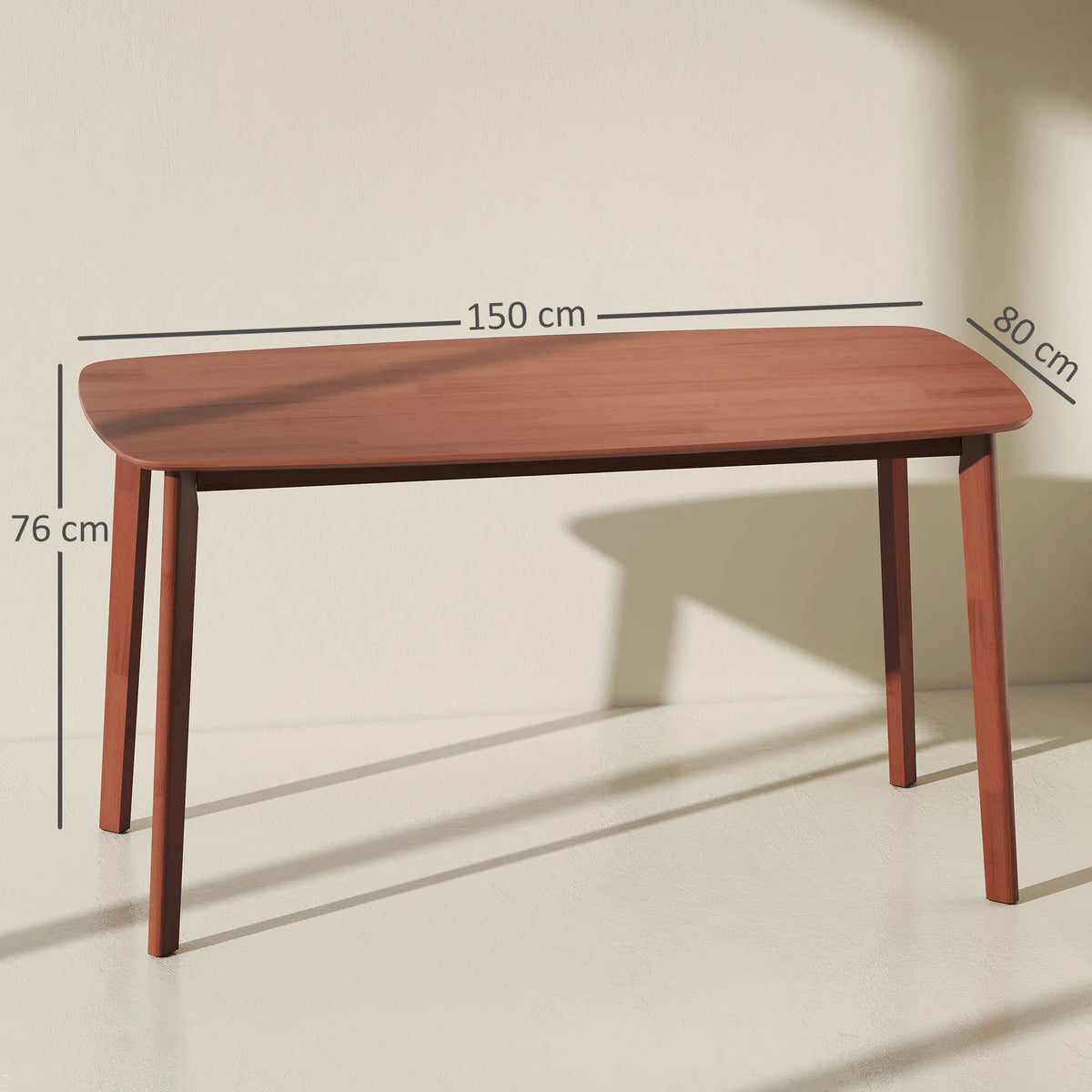 150cm Rectangular Dining Table with Solid Wood Frame, Light Brown