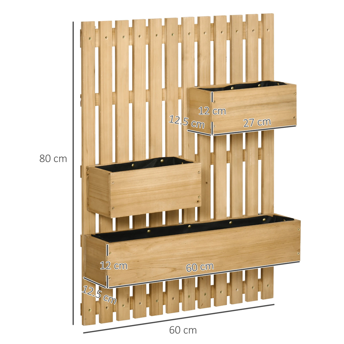 Wall-Mounted Garden Planters with Trellis and 3 Movable Planter Boxes, Natural