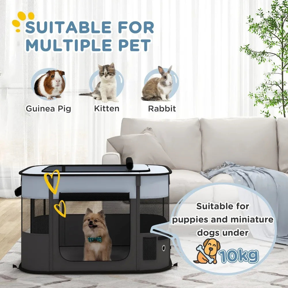 Foldable Dog Pen with Storage Bag S M Sizes Ground Stakes for Indoor Outdoor Kittens Rabbits Puppies