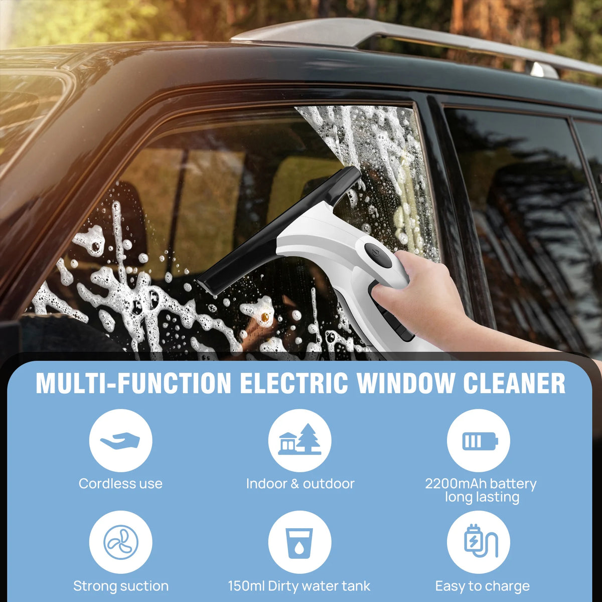 Cordless Window Vacuum Cleaner Rechargeable Squeegee 28cm Streak Free Glass Cleaner