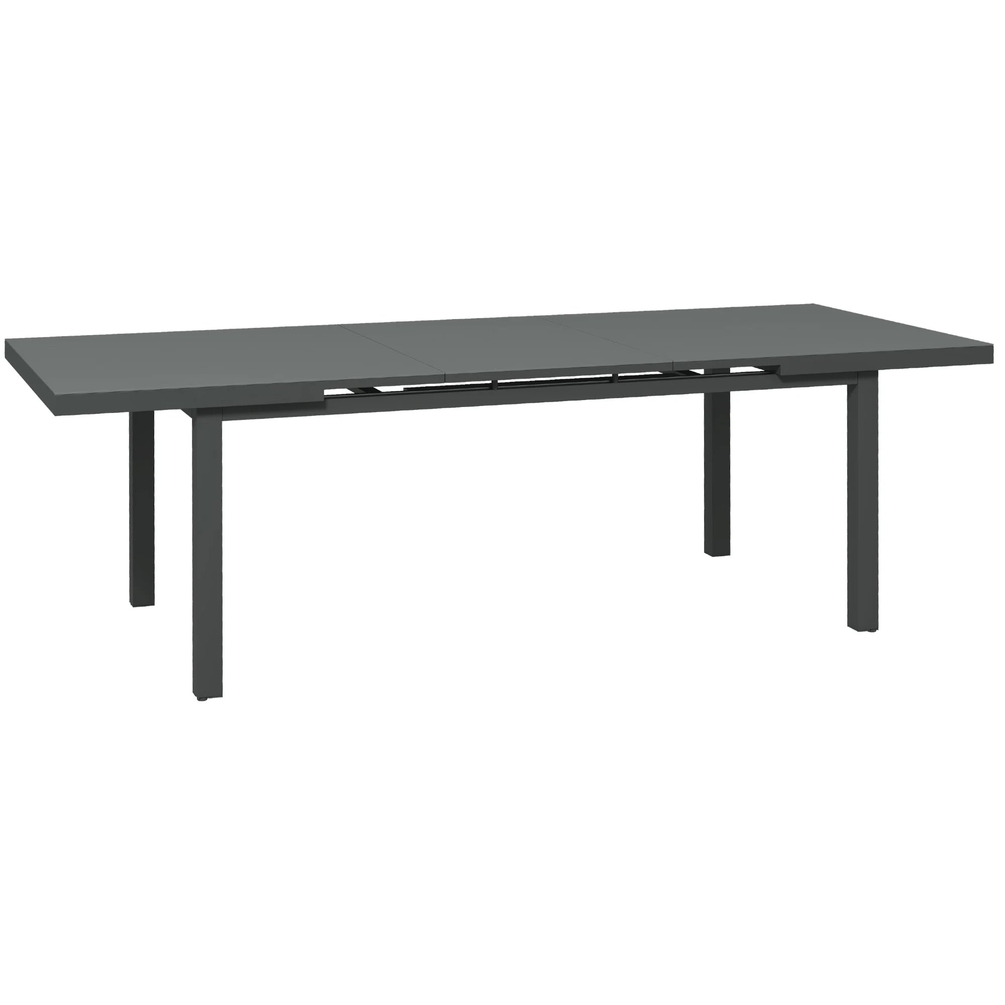 Extending Garden Dining Table 186-246cm Seats 6-8 Tempered Glass Top Aluminium Frame Outdoor Patio Charcoal Grey