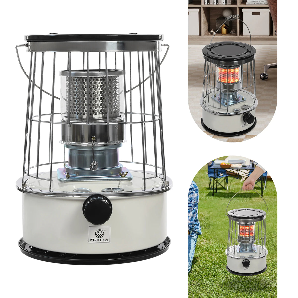 Portable Paraffin Heater with Glass Chimney, 6L Tank, 8,000–10,000 BTU