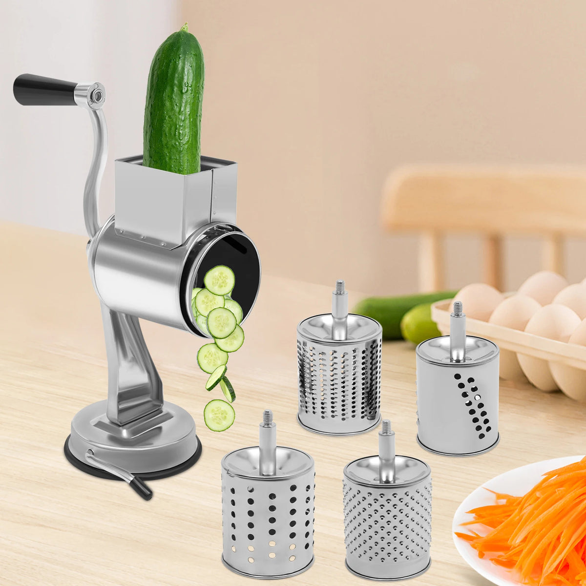 Rotary Cheese Grater with 5 Blades Manual Vegetable Slicer Nut Grinder Kitchen Tool