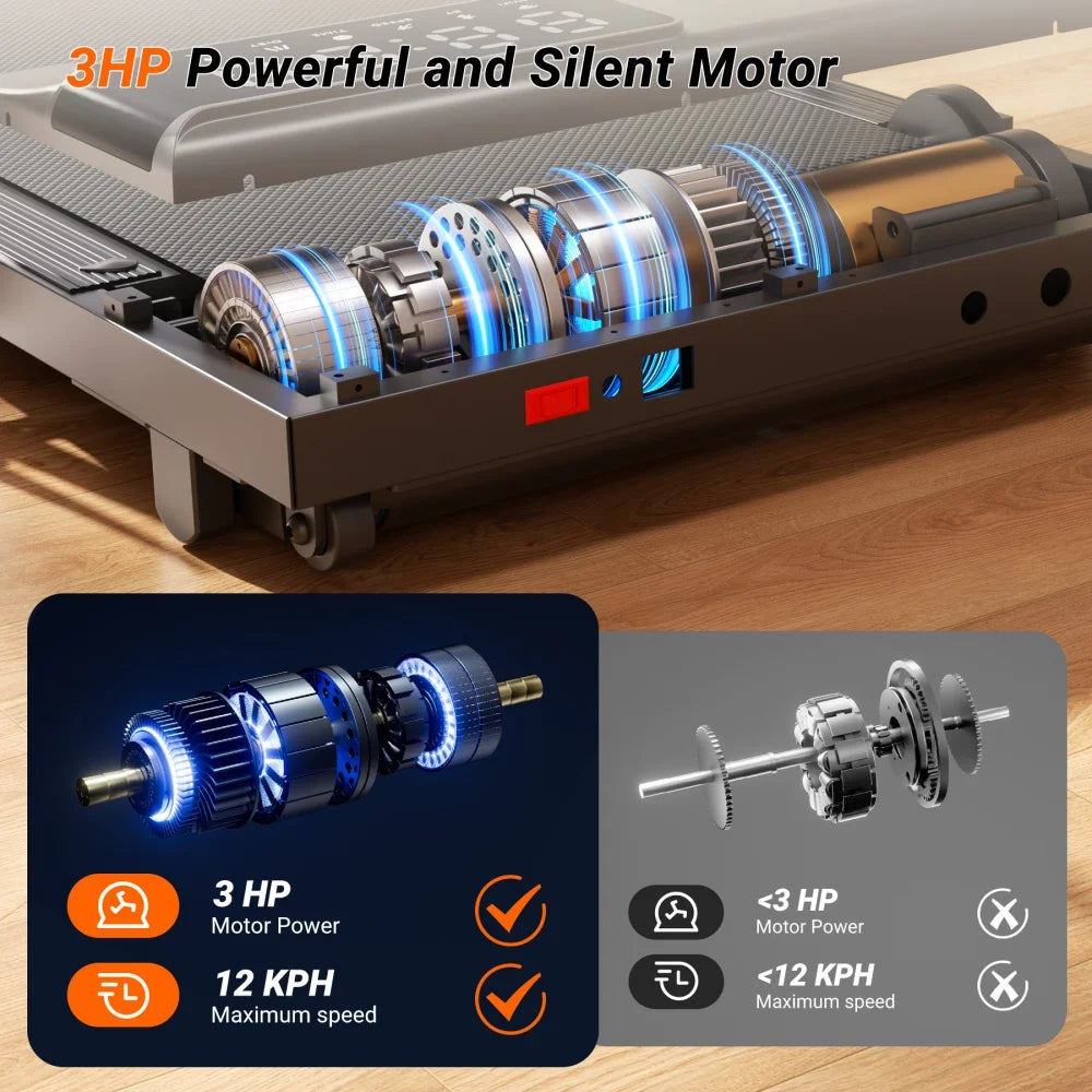 3 in 1 Foldable Treadmill 3.0HP 300lbs Capacity Touch Screen Bluetooth Walking Pad for Home Office