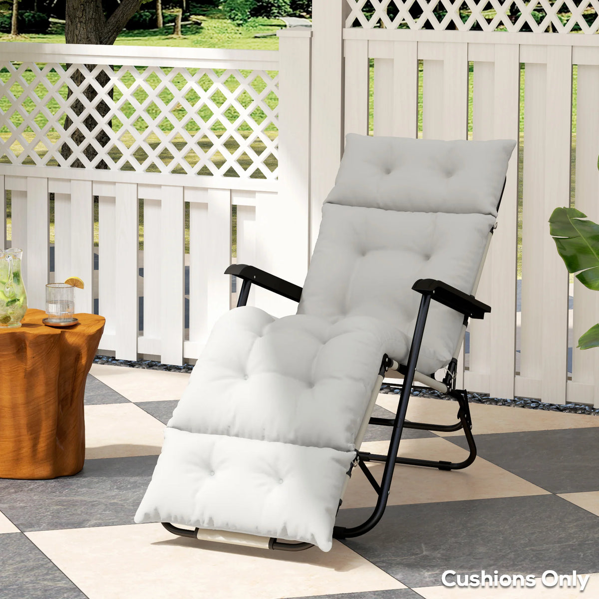 Sun Lounger Cushion Only, 190cm Garden Lounge Chair Pad, Light Grey