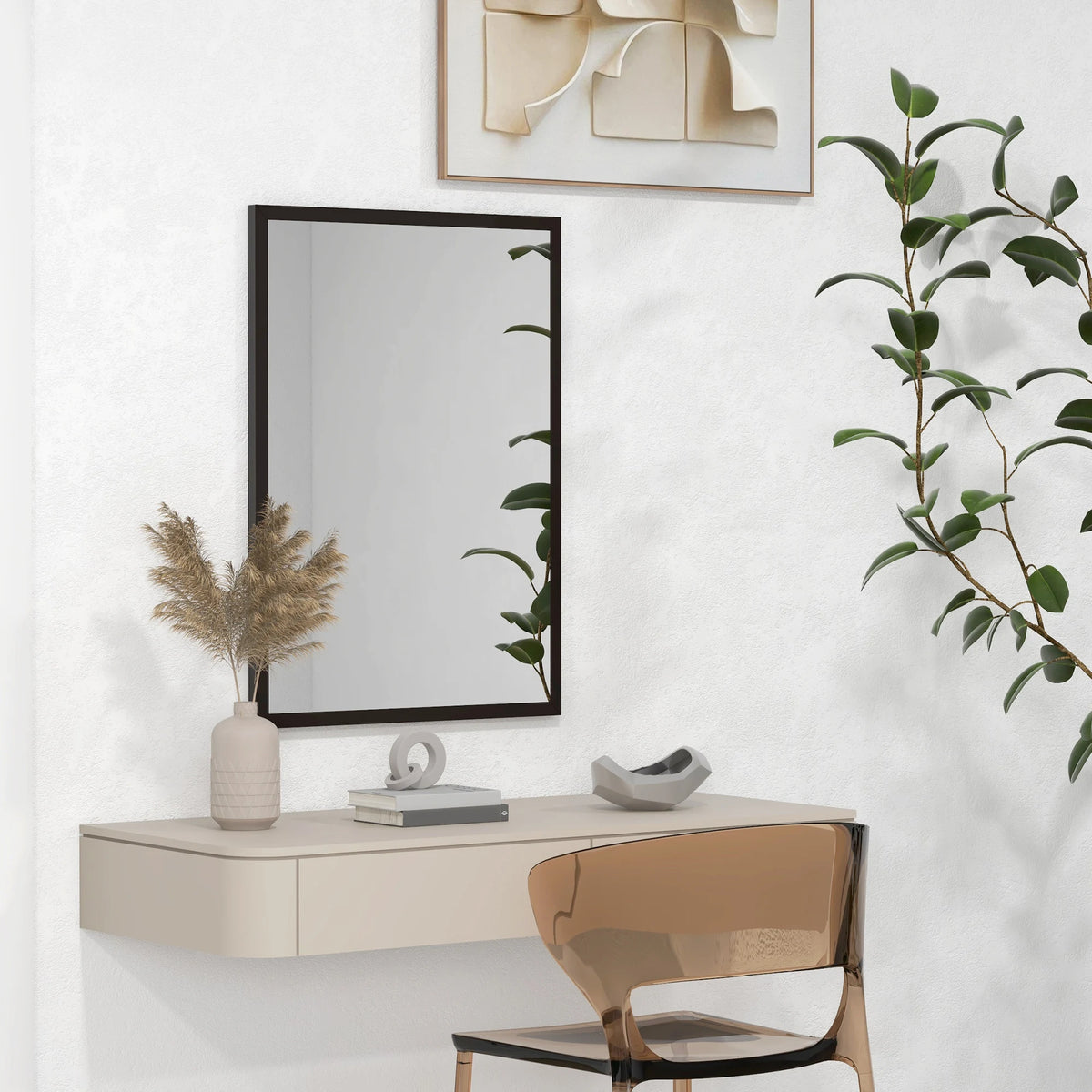70 x 50cm Wall Bathroom Mirror, Vanity Mirror, Black