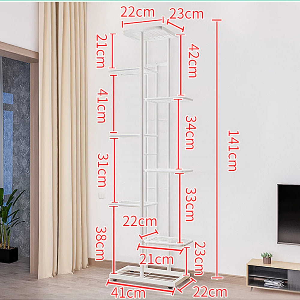 8 Tier Metal Plant Stand 141cm Tall Corner Display Rack Anti Rust for Indoor Outdoor Balcony Patio White
