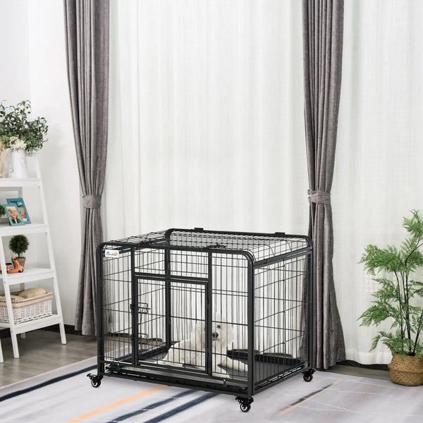 Folding Metal Dog Crate with Locking Door and Wheels