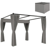 3 x 3m Metal Pergola with Retractable PU-Coated Canopy, Privacy Curtains and Ground Stakes