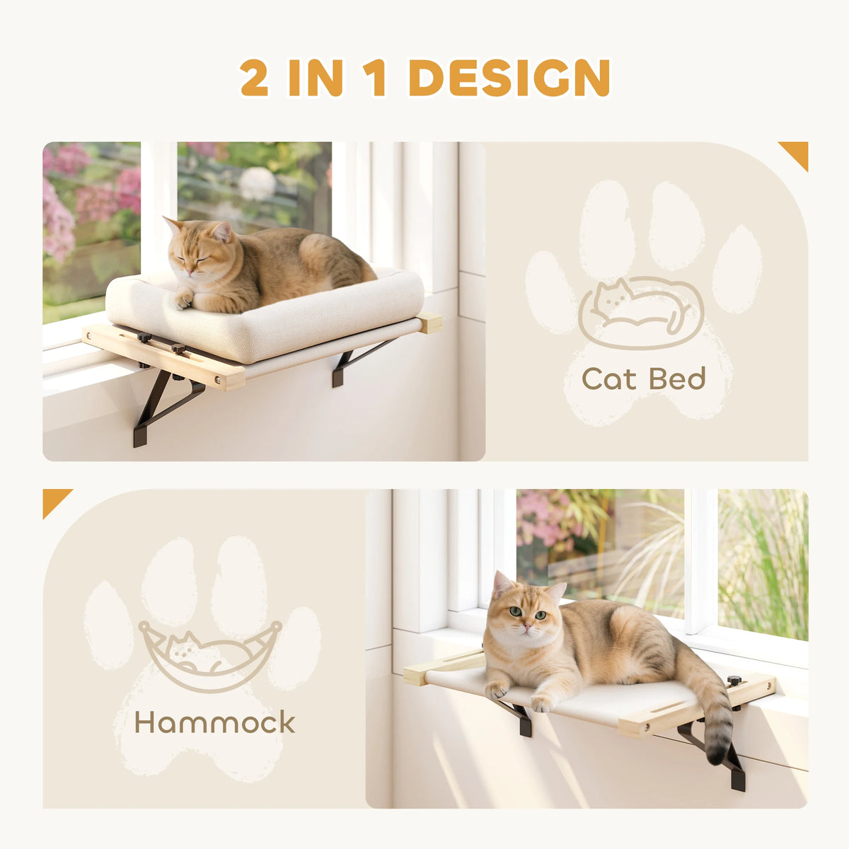 Cat Radiator Bed, Adjustable Hanging Cat Hammock with Cushion, Cream