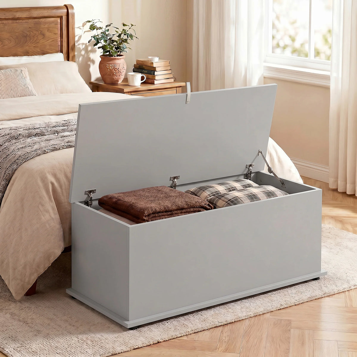 114L Storage Chest, Storage Box with Flip-Top Lid for Entryway, Grey