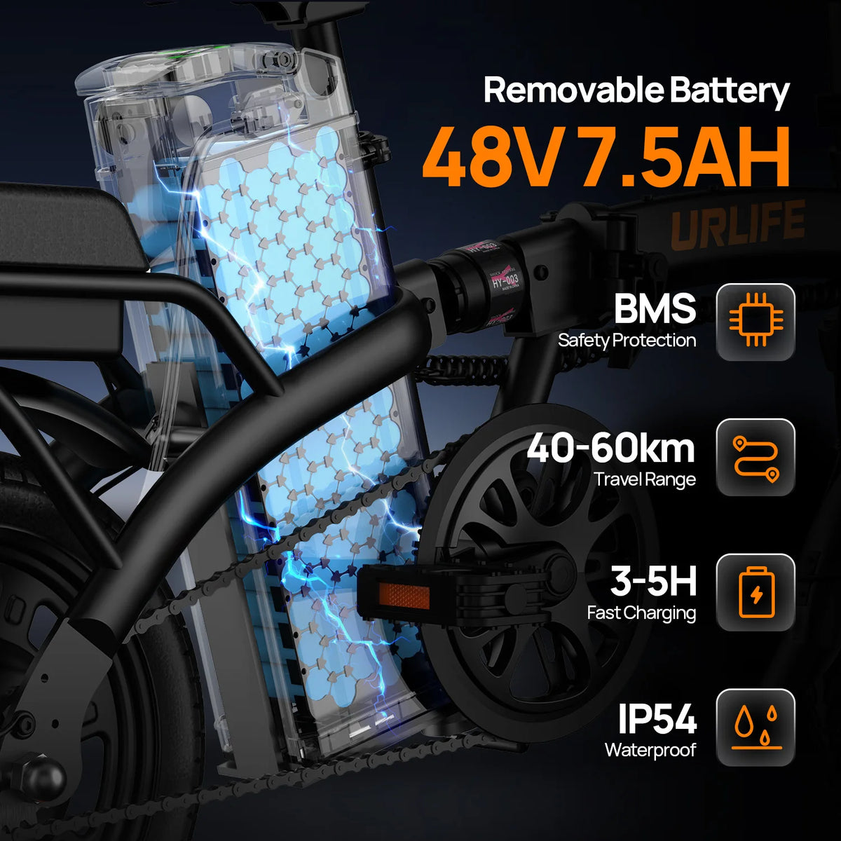 F1L 14 Inch Folding Electric Bike with 250W 48V Motor and 7.5Ah Battery, Aluminium Frame