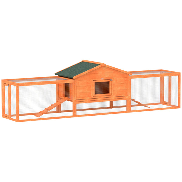 Extra Large Rabbit Hutch 309x70x87cm with Run Asphalt Roof Secure Latches and Pull Out Tray Orange