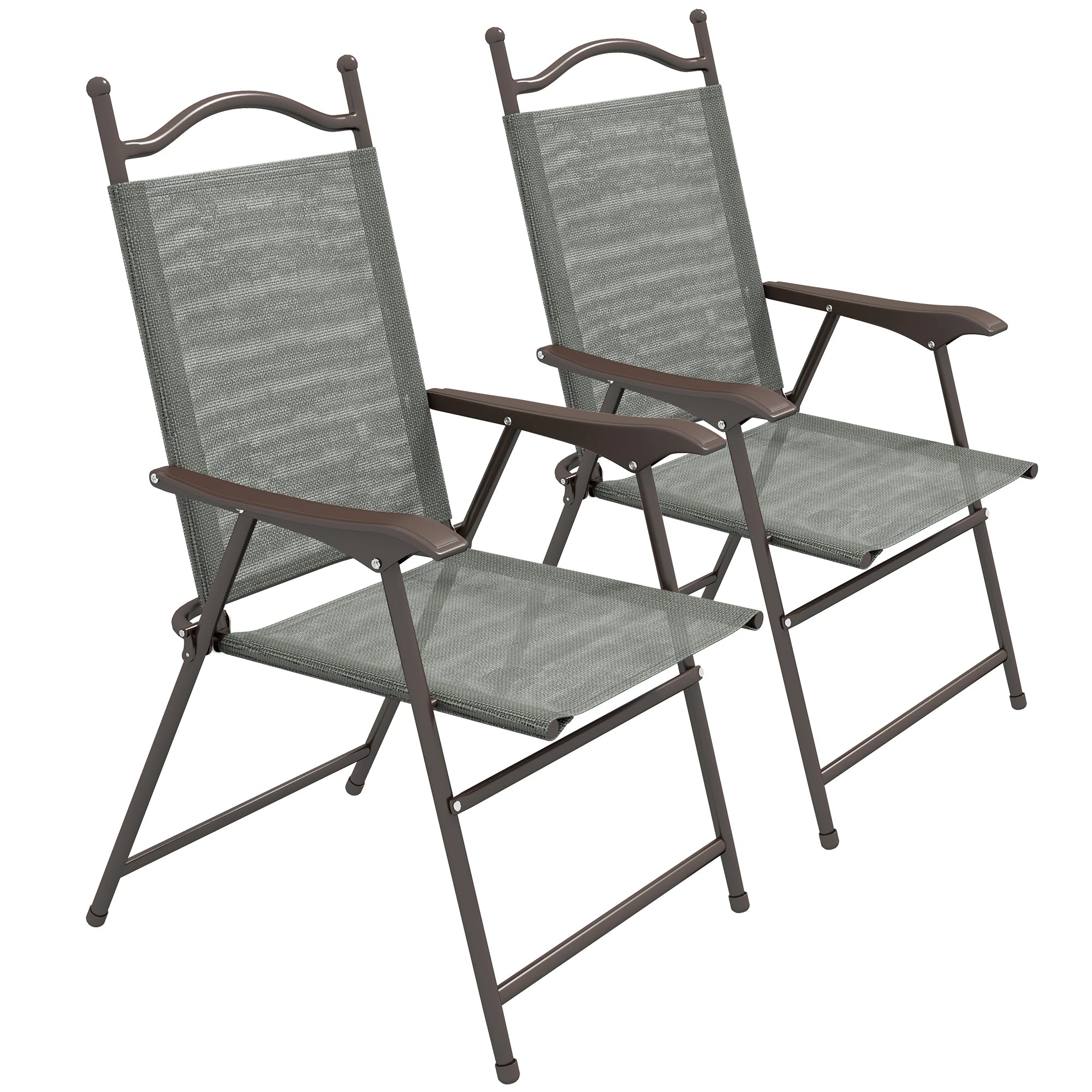 Set of 2 Folding Garden Chairs with Armrests Breathable Mesh Outdoor Patio Seating