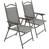 Set of 2 Folding Garden Chairs with Armrests Breathable Mesh Outdoor Patio Seating