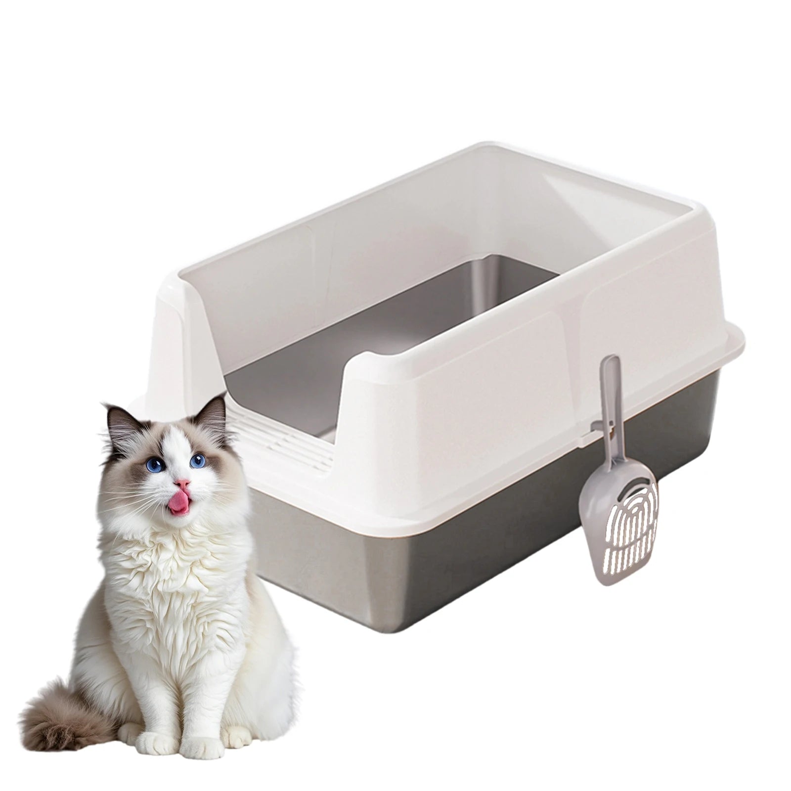 Non-Stick Stainless Steel Cat Litter Box Side Opening Splash Proof Leak Proof Large Metal with Lid