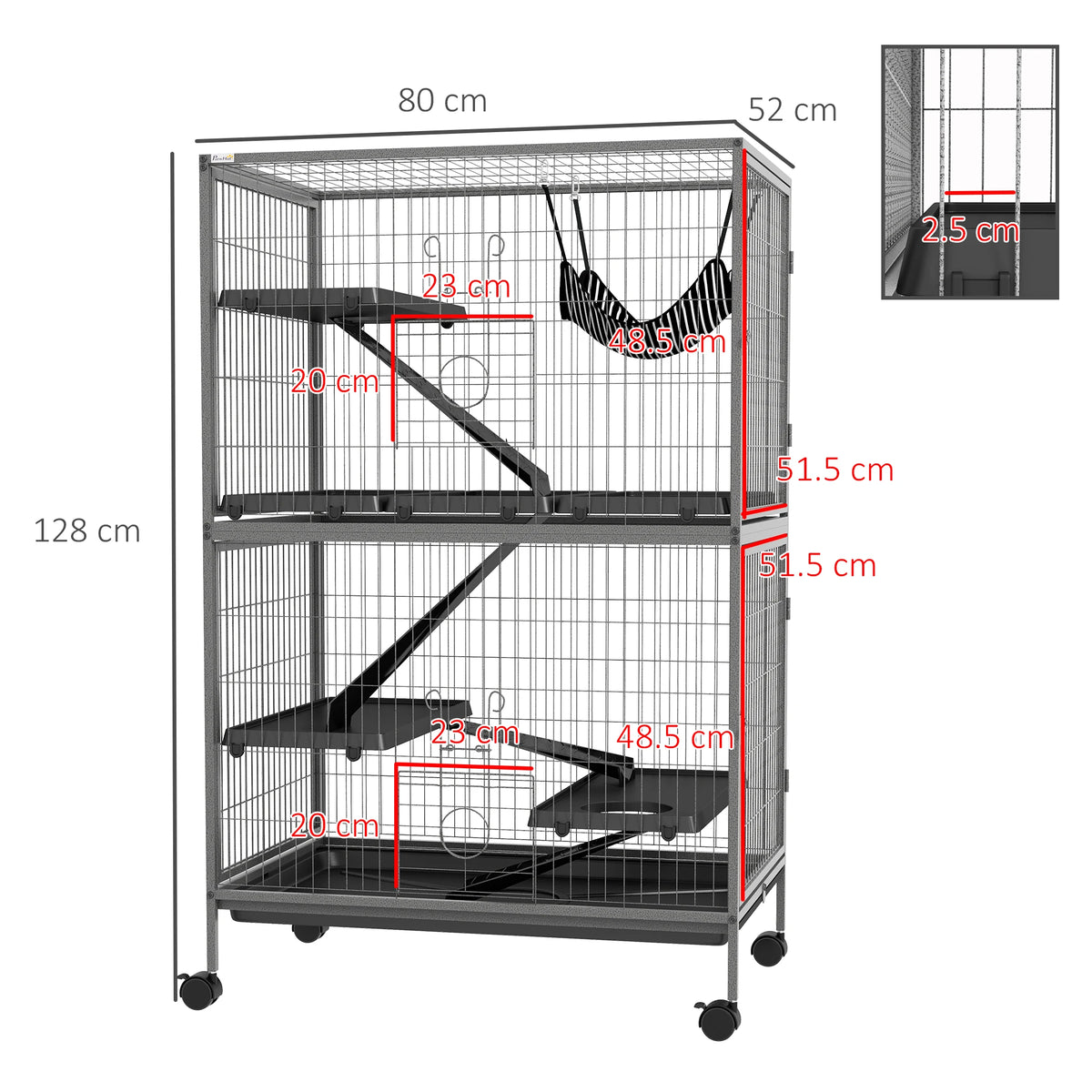 Small Animal Cage on Wheels with Hammock Multiple Platforms Ramps 4 Doors and Removable Tray