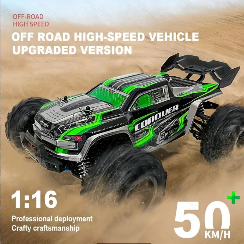 1:16 Scale 4WD RC Car 50km/h High Speed Off-Road Monster Truck with LED Lights Drift and Remote Control for Boys