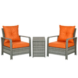 3 Piece PE Rattan Garden Sofa Set with 2 Armchairs Storage Coffee Table and Cushions for Outdoor Patio and Garden