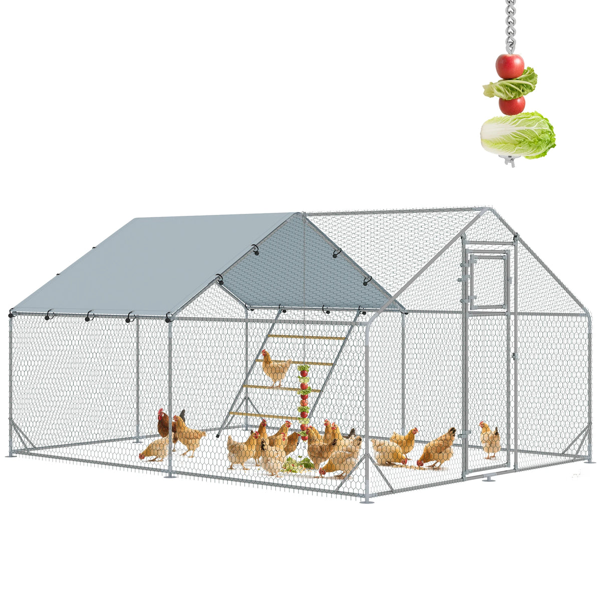 Large Walk-in Chicken Run with Cover, Feeder and Perch, 4 x 3m, for 12–18 Chickens