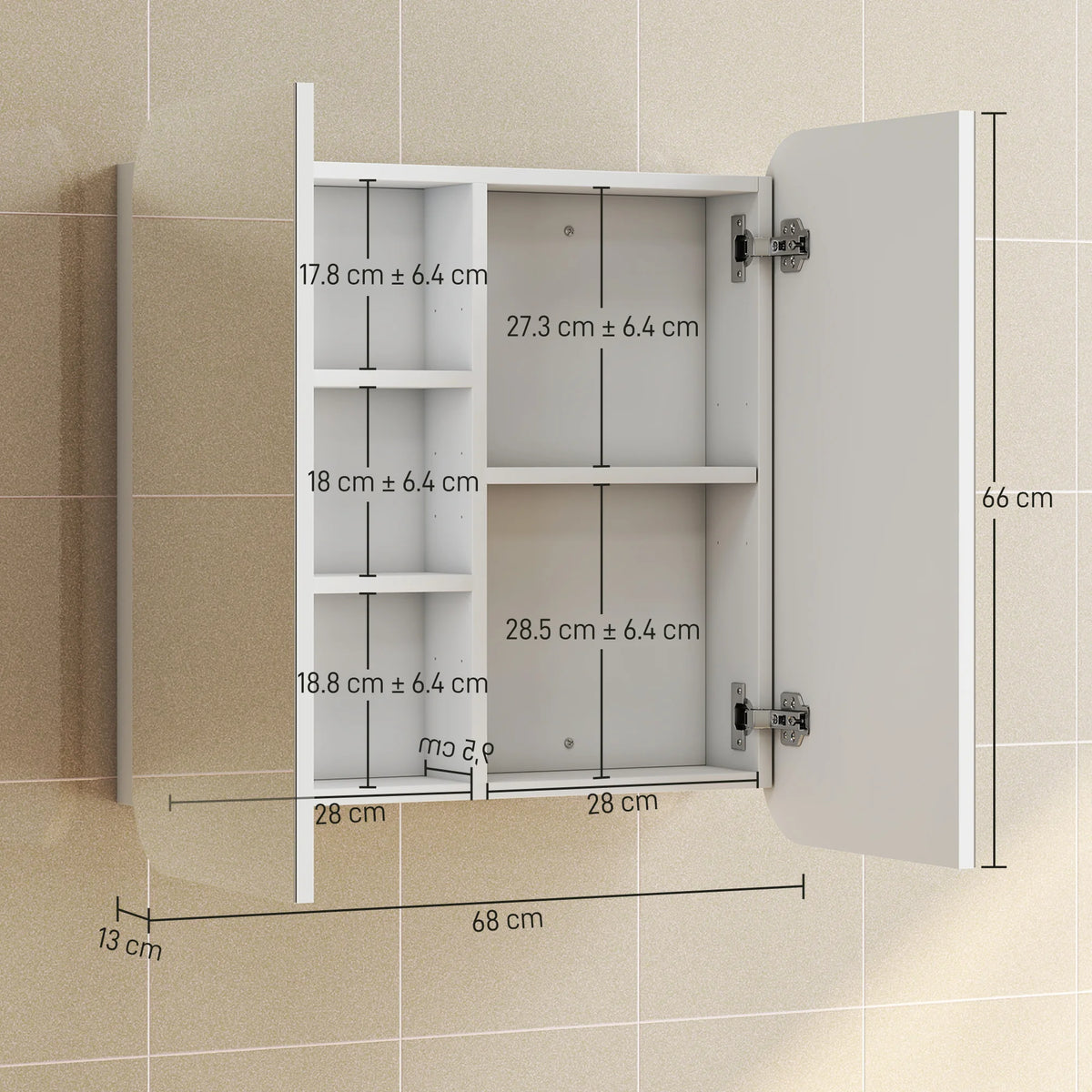 Arched Wall-Mounted Bathroom Mirror Cabinet with Adjustable Shelves, White