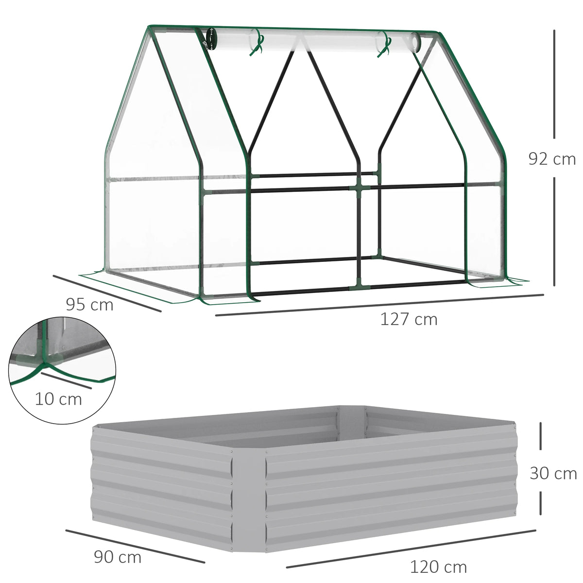 Steel Raised Garden Planter Box with Greenhouse Cover, Dual-Use, Clear