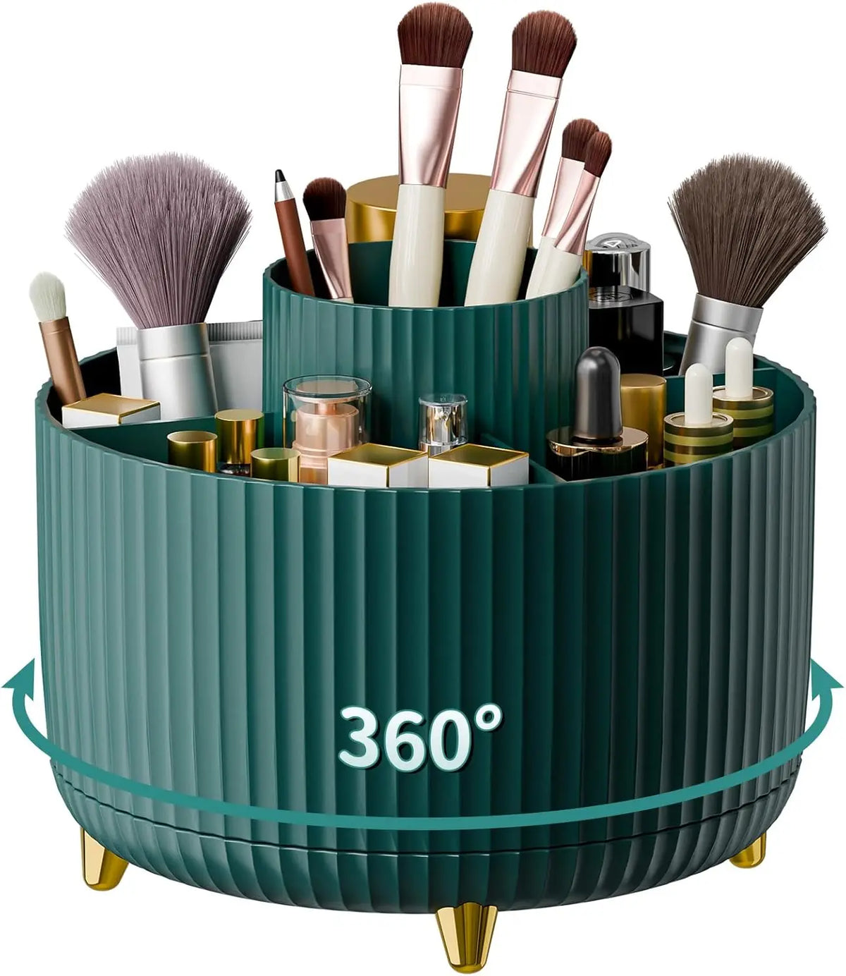 RONSLORE 360° Rotating Makeup Brush Holder | 5-Slot Desktop Organizer for Vanity & Bathroom