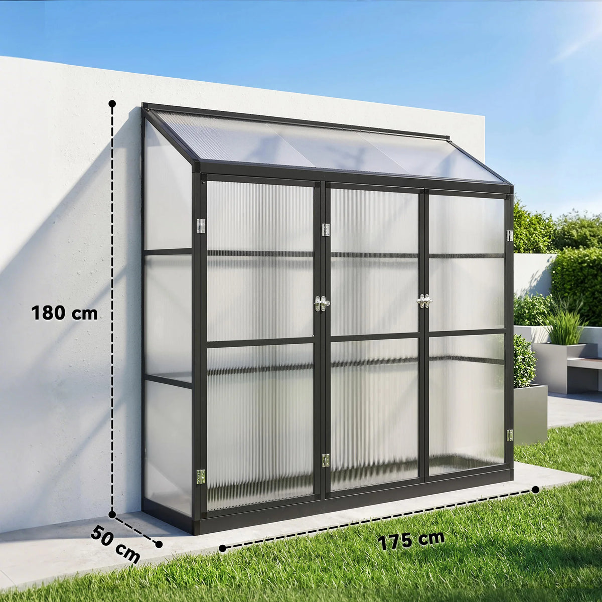 6 x 1.5ft Lean-To Polycarbonate Greenhouse with Aluminium Frame, Black