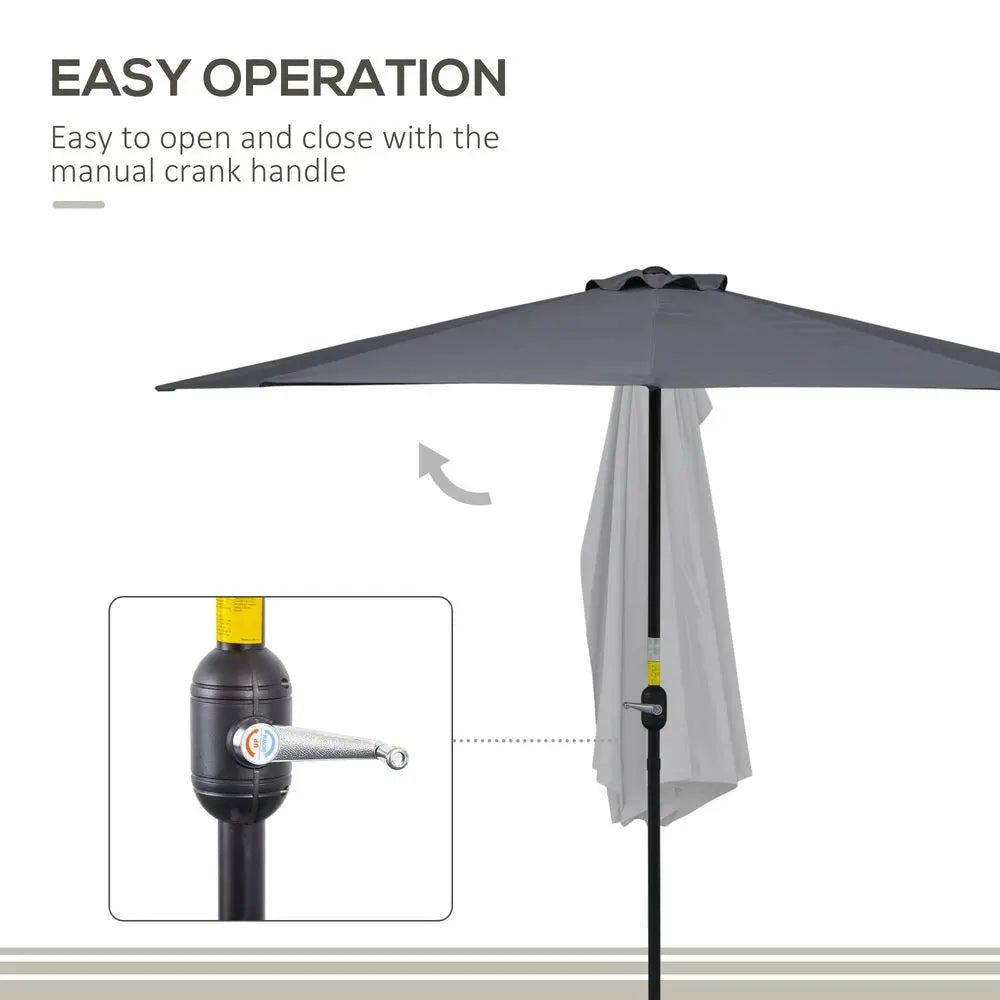 3m Half Parasol, Semi Round Umbrella with Metal Frame, Crank Handle for Balcony, Garden