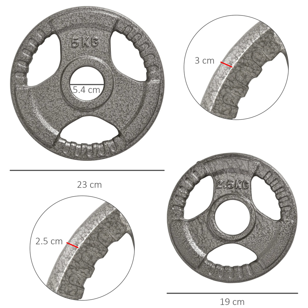 Set of 4 Weight Plates, 15kg, 2 inch/5cm Hole for Dumbbell & Barbell Bars