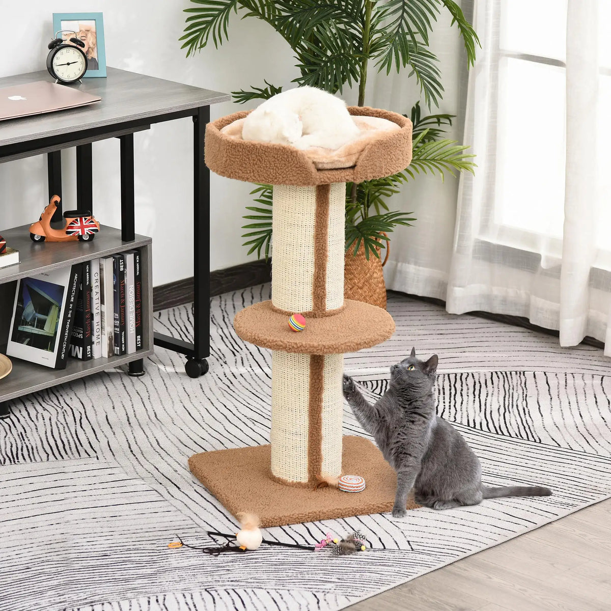 2 Tier Cat Tree w/ Top Basket Cushion Sisal Post