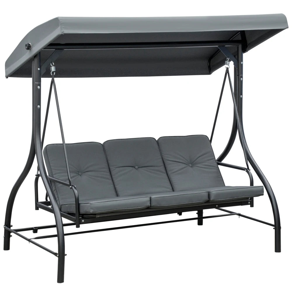 3 Seater Garden Swing Chair with Canopy 2 in 1 Swing Seat Bed Adjustable Outdoor