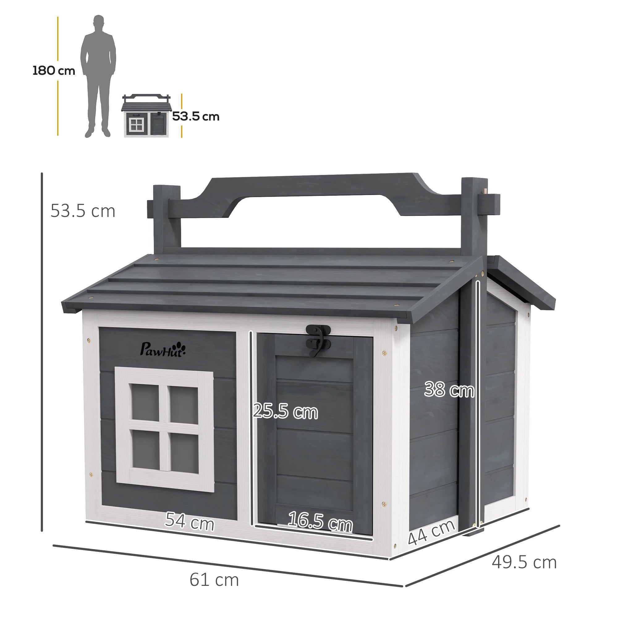 Wooden Rabbit Hutch with Openable Roof, Top Handle and Two Rooms for Indoor and Outdoor Use