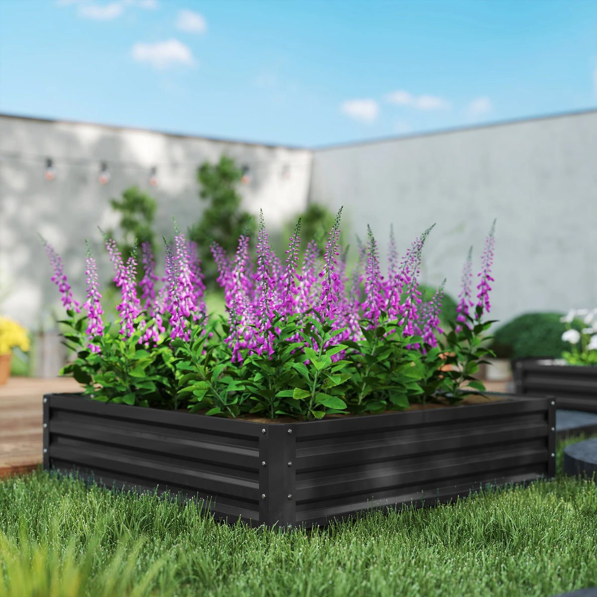 Raised Garden Bed, Galvanised Steel Planter for Flowers & Vegetables, Grey