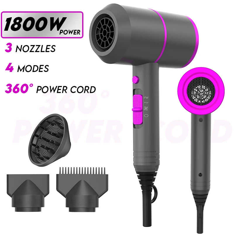Ionic Hair Dryer with 2 Concentrator Nozzles and Diffuser, 3 Heat Settings and Cool Shot