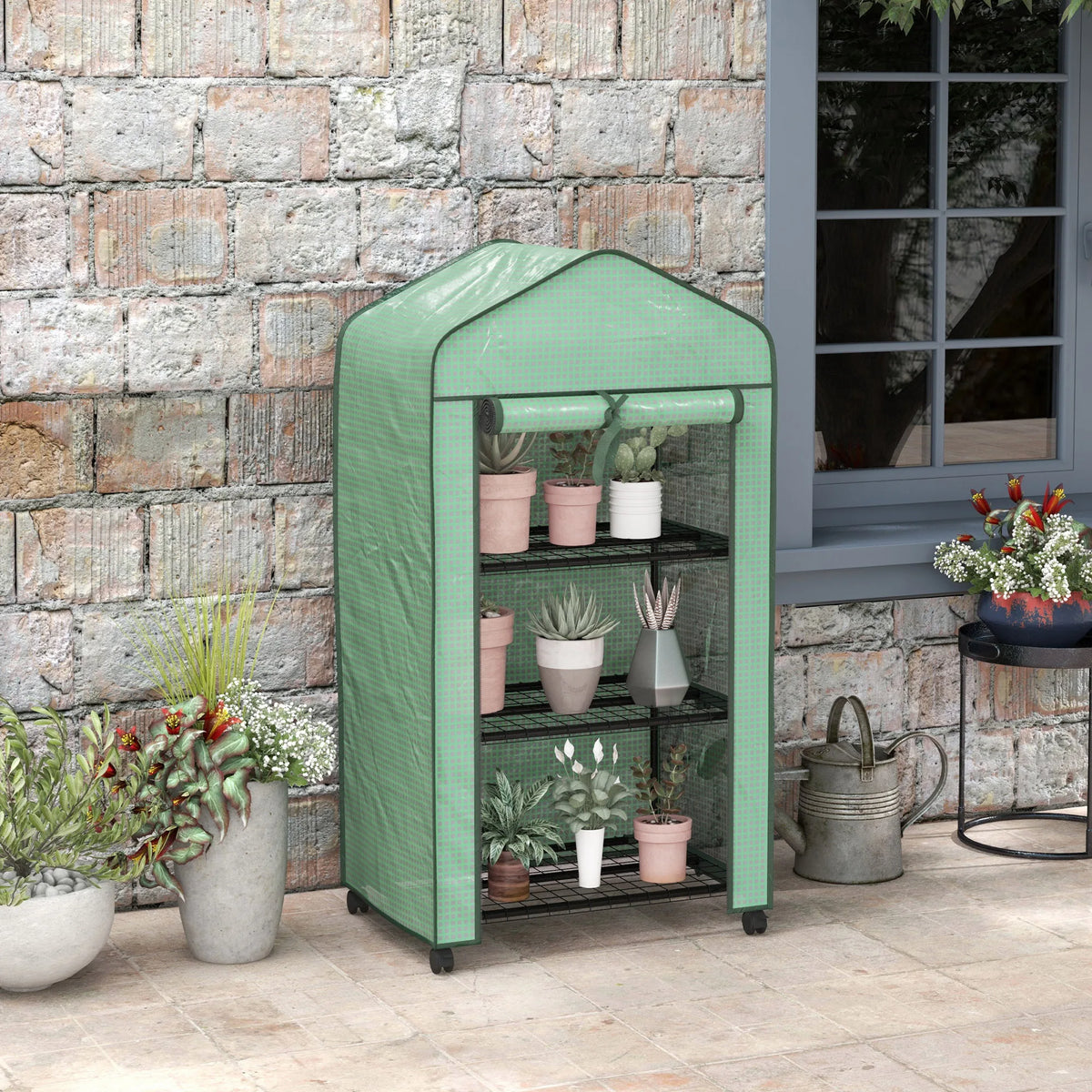 3-Tier Mini Greenhouse with Reinforced PE Cover, Green