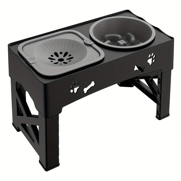 Adjustable Raised Pet Bowl Foldable Dog Cat Feeder with Stainless Steel Bowls