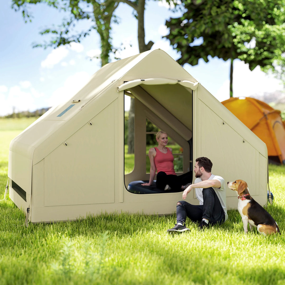 Inflatable Camping Tent 2-4 Person with Air Pump Sets Up in 2 Minutes 420D Oxford 2000mm Waterproof