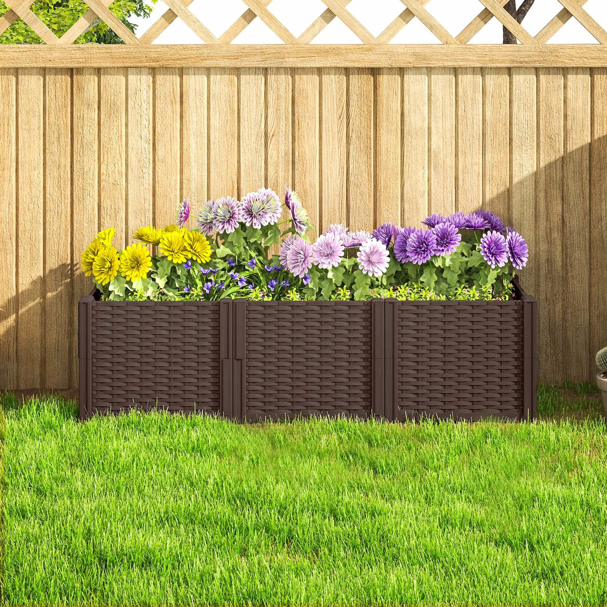 Plastic Raised Garden Bed, Modular Outdoor Planter Box for Flowers, Vegetables